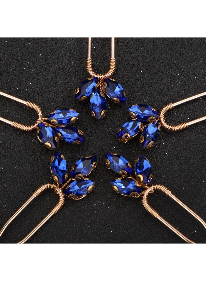 Rumtock 5pcs Blue Rhinestones Gold Hair Piece for Women Girls Wedding Bridal Hair Styling Hair Pins Cute Handmade Jewelry (Blue) - Image 4