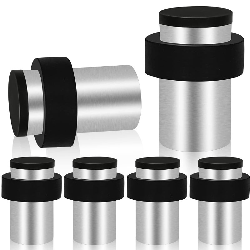 KOLAKO Door Stoppers Cylindrical Floor Door Stops 2 Inch Stainless Steel Heavy Duty Brushed Solid Modern Doorstops Floor Door Stops for Bottom of Door 6 Pack