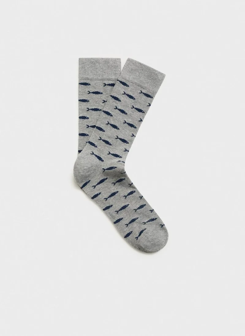 مانجو مان Fish-print cotton socks