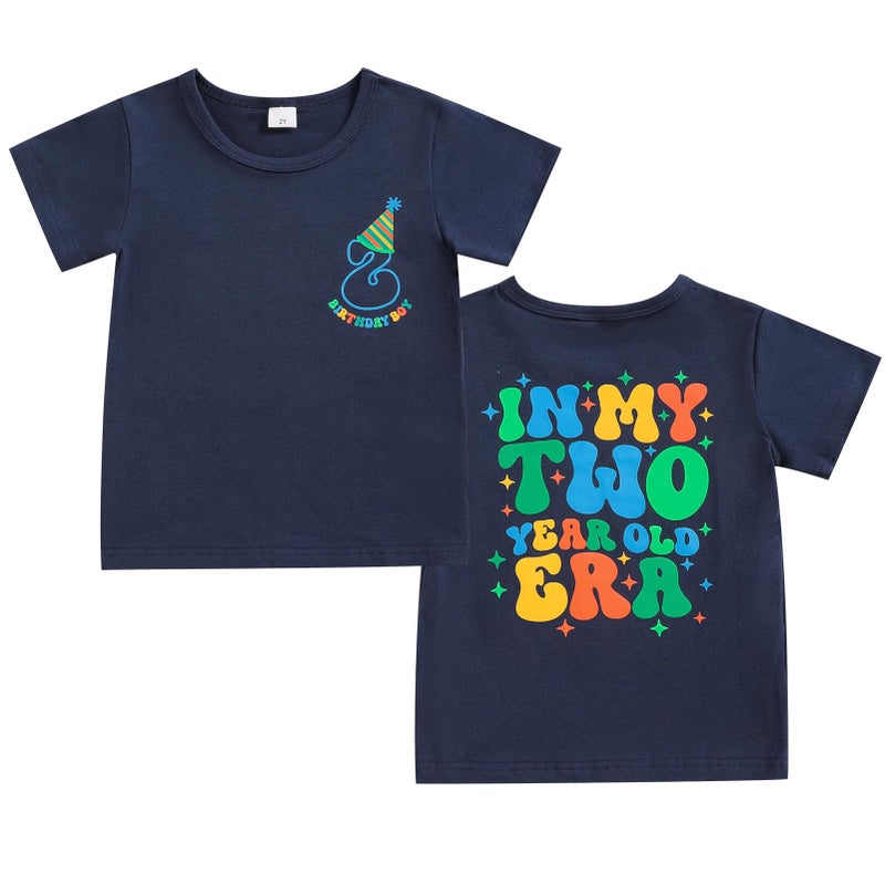 TITKKOP 2nd Birthday Shirt Toddler Boy Two Year Old Birthday Outfit Short Sleeve Cotton T Shirt Clothes (2T, Blue) - Image 1
