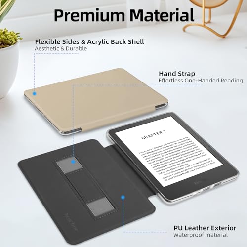 HOICHOE Case for 6" Kindle 2024/2022 Release (11 Generation), Light PU Leather Cover and Transparent Hard Back Shell with Hand Strap, Auto Sleep/Wake, Oat Coffee - Image 4