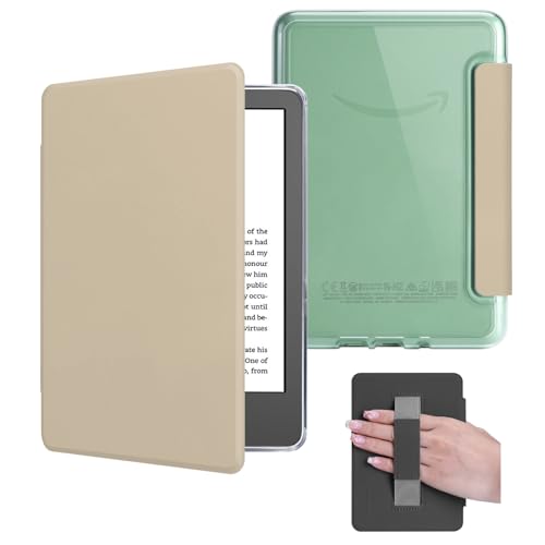 HOICHOE Case for 6" Kindle 2024/2022 Release (11 Generation), Light PU Leather Cover and Transparent Hard Back Shell with Hand Strap, Auto Sleep/Wake, Oat Coffee - Image 1
