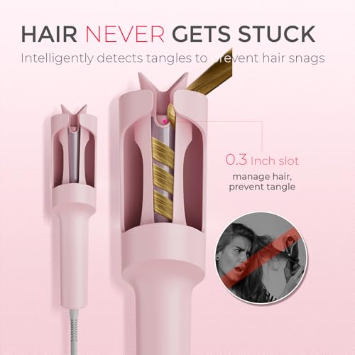 TYMO Automatic Rotating Curling Iron - TYMO CURLPRO Beach Waves Curling Wand, Portable Hair Curler, 500 Million Ionic, Dual Voltage & Lightweight for Travel, Ceramic Coating, 1 Inch, Pink - Image 4