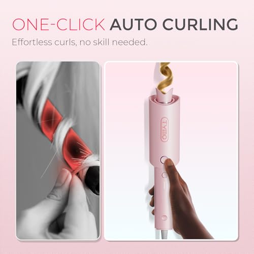 TYMO Automatic Rotating Curling Iron - TYMO CURLPRO Beach Waves Curling Wand, Portable Hair Curler, 500 Million Ionic, Dual Voltage & Lightweight for Travel, Ceramic Coating, 1 Inch, Pink - Image 2
