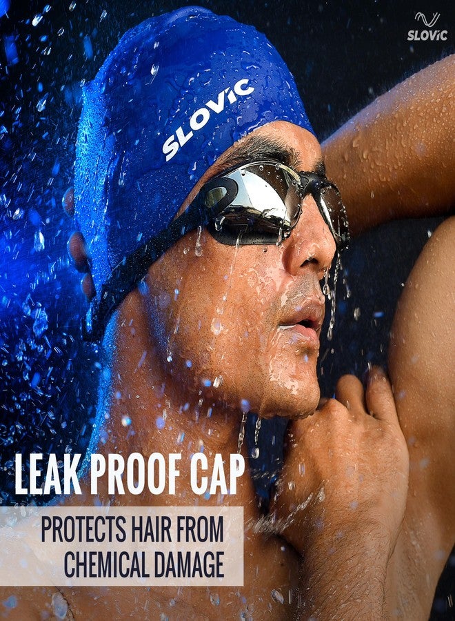Slovic Swimming Goggles & Cap Combo | Anti-Fog Swimmings Goggles for Men | Swimming Cap for Men | UV Protected Swimming Goggle for Women with Adjustable Straps | Swim Accessories [Dark Blue] - Image 2