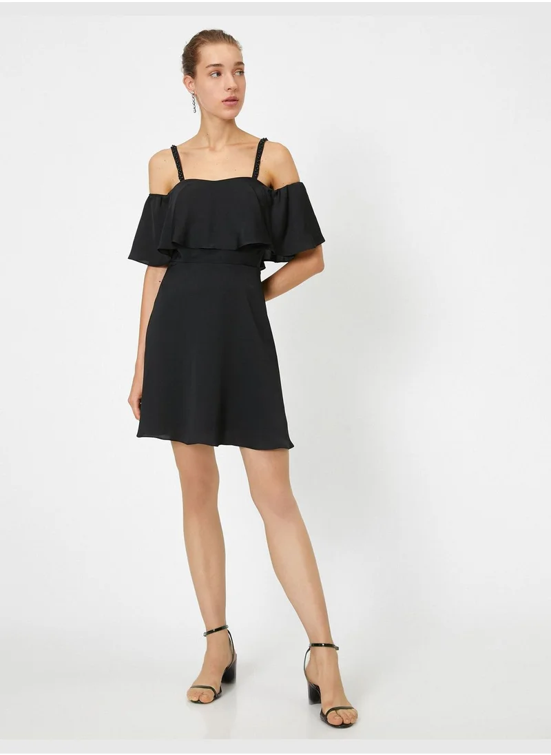 KOTON Short Sleeve Shoulder Detailed Frilled Mini Dress