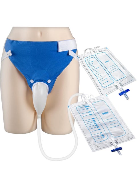 Wearable Urinal Collector with Reusable Silicone Urine Catheter Bag 2000ml and 1000ml, Portable External Catheter Urine Bag for Elderly Men Blue