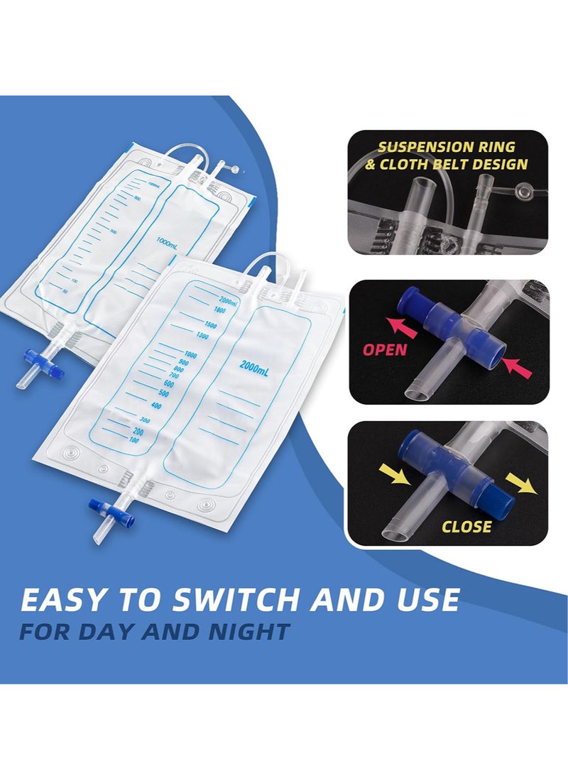 Wearable Urinal Collector with Reusable Silicone Urine Catheter Bag 2000ml and 1000ml, Portable External Catheter Urine Bag for Elderly Men Blue