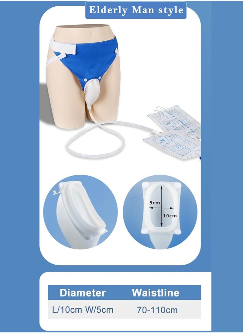 Wearable Urinal Collector with Reusable Silicone Urine Catheter Bag 2000ml and 1000ml, Portable External Catheter Urine Bag for Elderly Men Blue