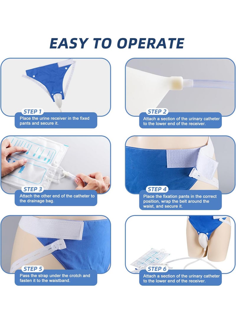 Wearable Urinal Collector with Reusable Silicone Urine Catheter Bag 2000ml and 1000ml, Portable External Catheter Urine Bag for Elderly Men Blue