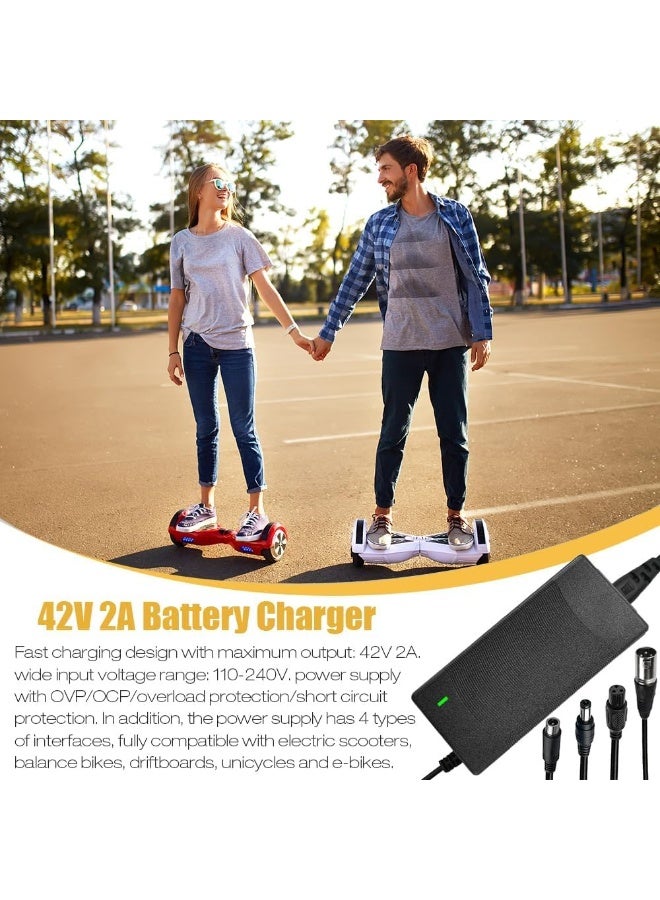 شاحن سكوتر كهربائي 36 فولت 2 أمبير، شاحن سريع للدراجات الكهربائية مع 4 موصلات، متوافق مع شاومي M365/الدراجات الكهربائية، حماية من الماء والشحن الزائد (مؤشر LED) - Image 5