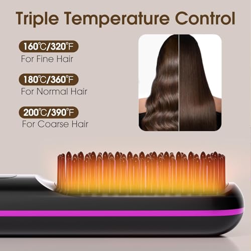 Arvox Cordless Hair Straightening Brush | Naturally Straight, Shiny & Frizz-Free Look | Precise Heat Settings, Ceramic Bristles, Portable & Type C Rechargeable Straightener Comb (Black) - Image 5