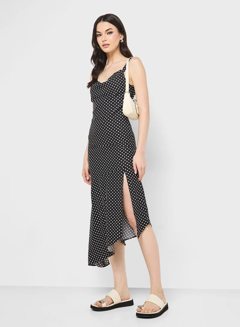Ginger Strappy Polka Dot Assymetric Dress