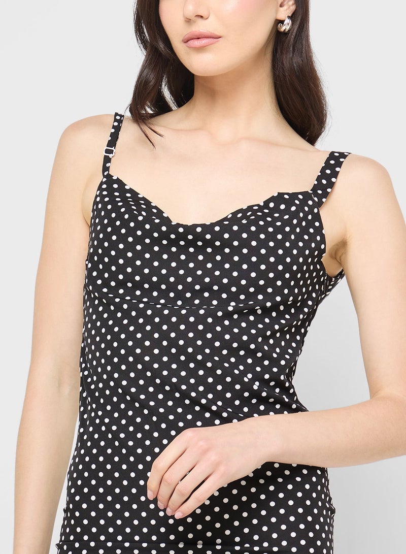 جينجر فستان بحمالات منقط غير متماثل - Image 4