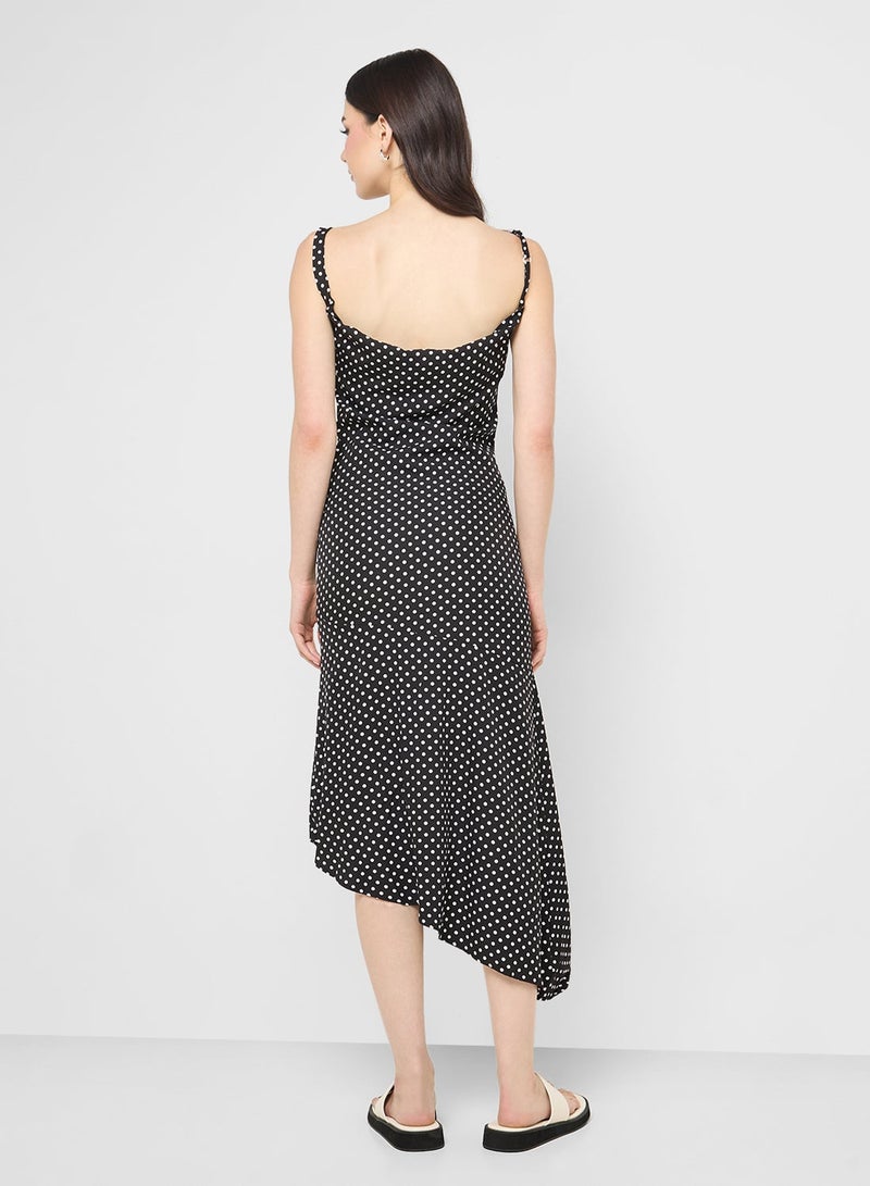 جينجر فستان بحمالات منقط غير متماثل - Image 3