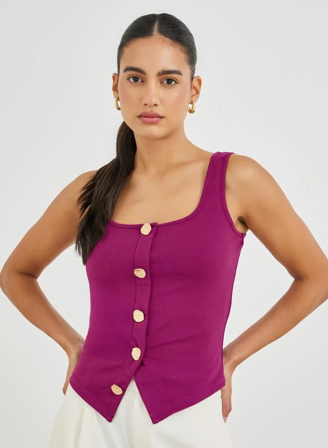 Styli Styli Buttoned Square Neck Sleeveless Top