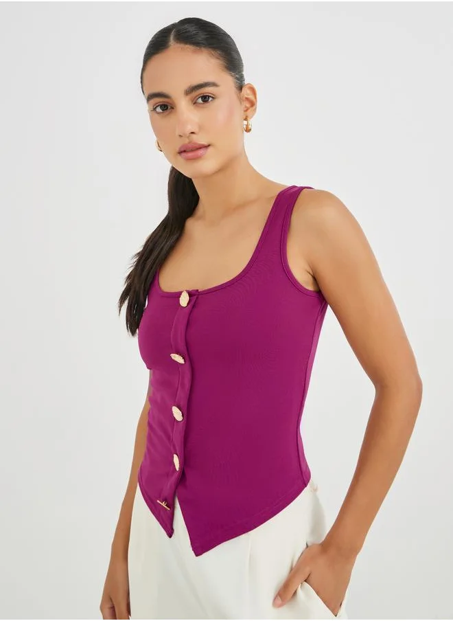 ستايلي Styli Buttoned Square Neck Sleeveless Top