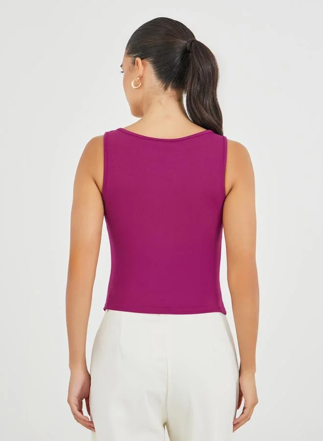 Styli Styli Buttoned Square Neck Sleeveless Top