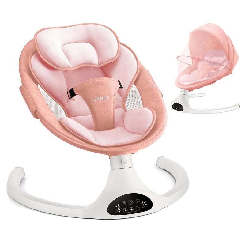 LAREX Baby Swing Infant Swing Electric Toddler Baby Rocker Portable for Newborn Boy Girl, 5 Sway Speeds with Remote Control, 10 Preset Melodies and Bluetooth, 0-6 Months Max 20 Lbs (Pink) - Image 1