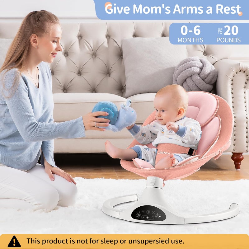 LAREX Baby Swing Infant Swing Electric Toddler Baby Rocker Portable for Newborn Boy Girl, 5 Sway Speeds with Remote Control, 10 Preset Melodies and Bluetooth, 0-6 Months Max 20 Lbs (Pink) - Image 3