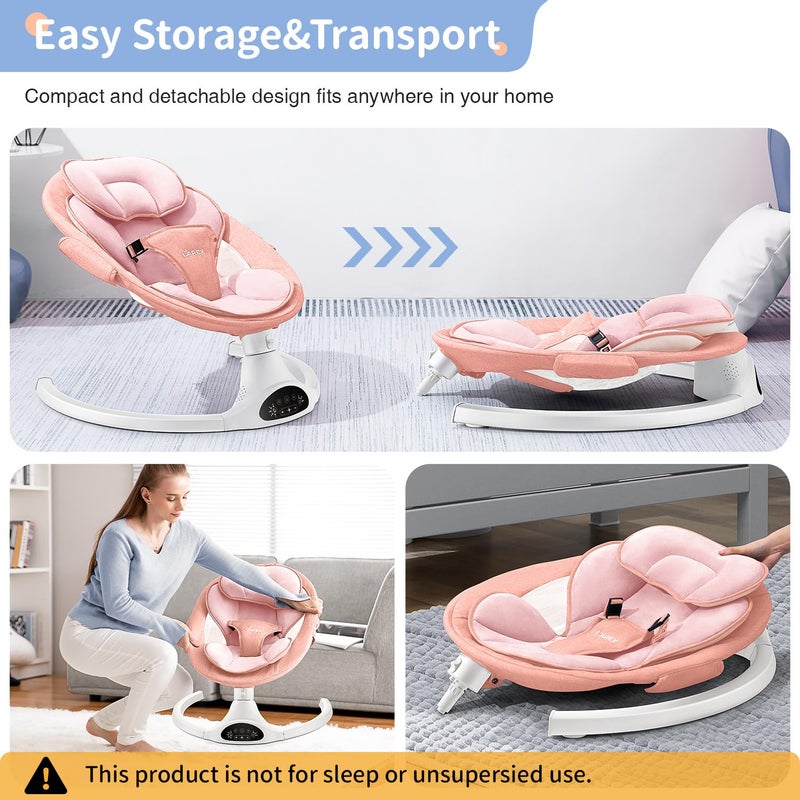LAREX Baby Swing Infant Swing Electric Toddler Baby Rocker Portable for Newborn Boy Girl, 5 Sway Speeds with Remote Control, 10 Preset Melodies and Bluetooth, 0-6 Months Max 20 Lbs (Pink) - Image 5
