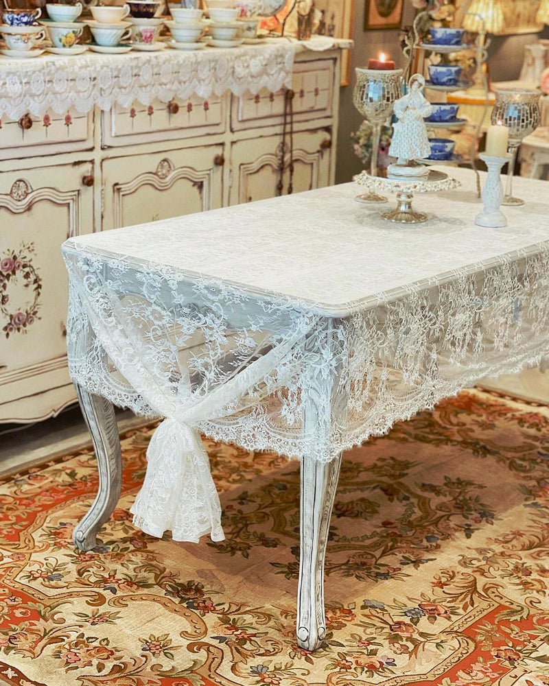 LuoluoHouse Lace Tablecloth White Wedding Tablecloths 60x120 Inch Vintage Rustic Farmhouse Table Fabric for Romantic Wedding Table Decorations - Image 3