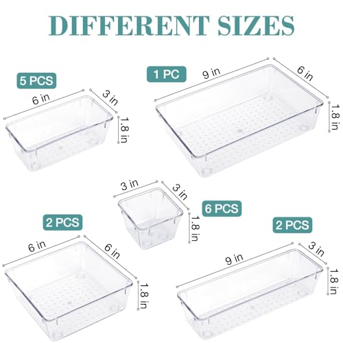 StorMiracle 16 PCS Drawer Organizer Set, 5 Varied Size Bathroom and kitchen Drawer cabinet organizer Trays, Clear Storage Bins for Makeup, Jewelry, Utensils and Gadgets - Image 2