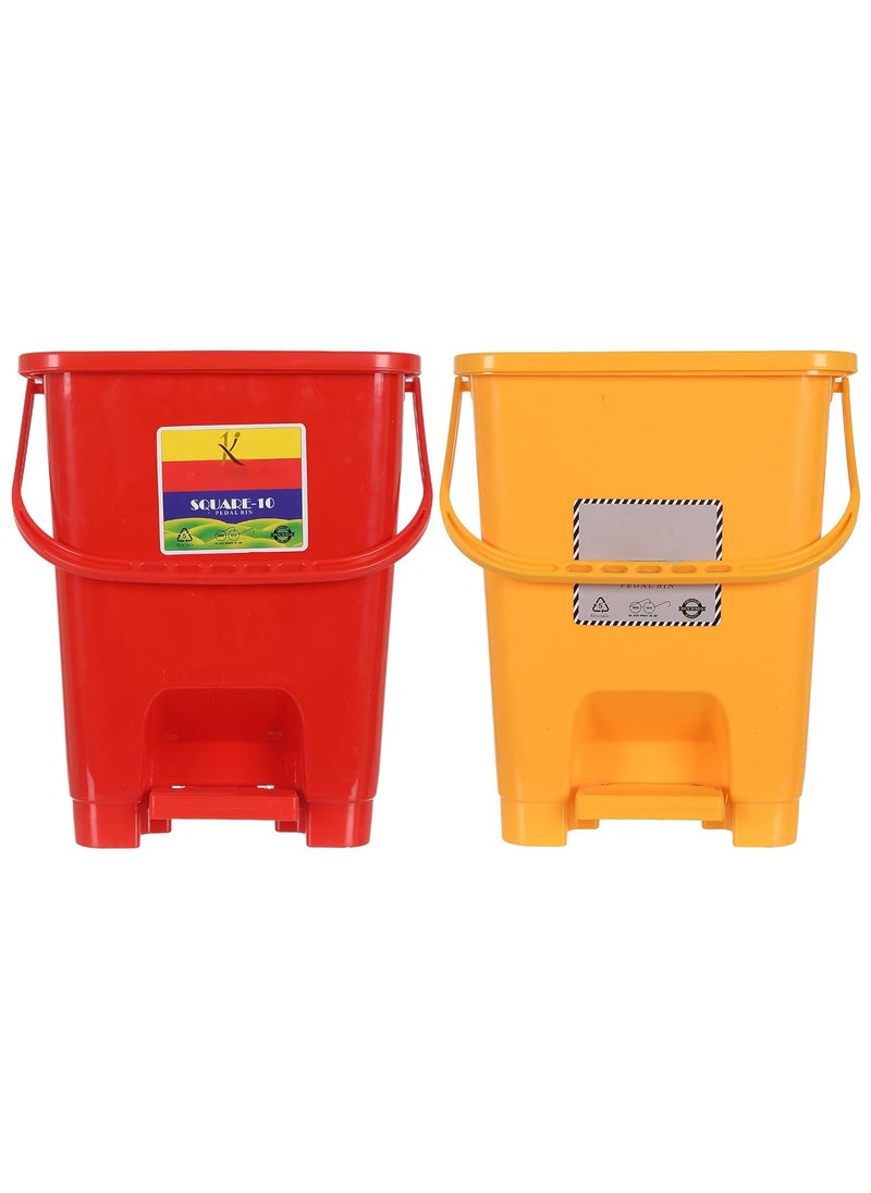 Urbane Home Urbane Home Square 2 Pedal Dustbin with Lid for HomeKitchenOffice 10 LTR Red Yellow  - Image 1