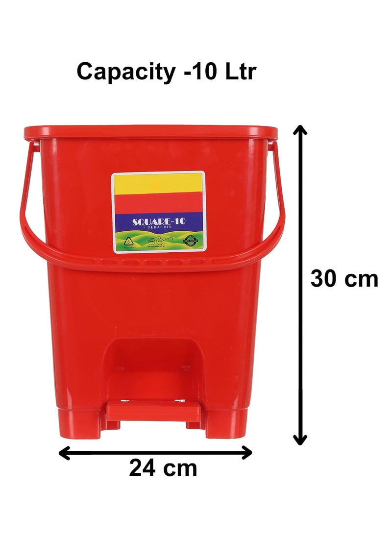 Urbane Home Urbane Home Square 2 Pedal Dustbin with Lid for HomeKitchenOffice 10 LTR Red Yellow  - Image 5