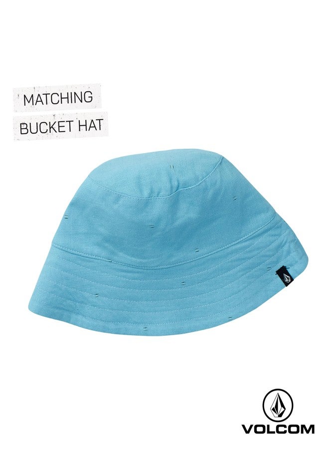 Volcom Baby Boys' Romper - Button Down Collared Infant Playsuit With Matching Bucket Hat for Boys (Infant Sizes: 0-24 Months), Size 0-3 Months, Mineral Blue - Image 5