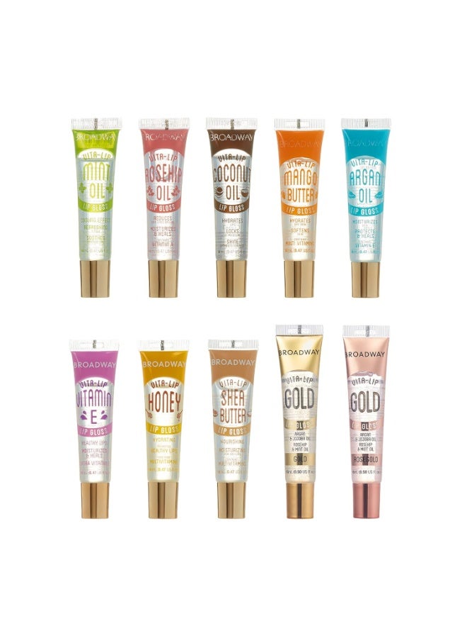 Ruby Kisses Broadway Vita-Lip Clear Lip Gloss (10 Pack), Ultra-Hydrating & Soothing Formula with Vitamins, High-Shine Non-Sticky Finish Lip Balm with Mint, Rosehip, Coconut, Mango, Argan, Honey, Shea - Image 1