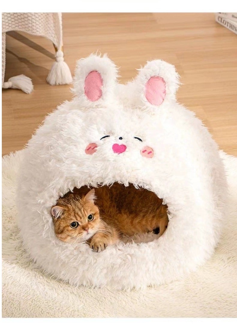 A.M Cute Animal-Shaped Cat Bed Round Fluffy Soft Plush Cat Cave Removable Washable Cushion Pillow Premium Cotton No Deformation Cat House - Image 1