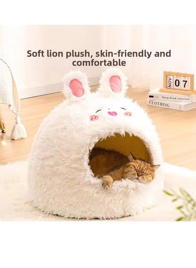 A.M Cute Animal-Shaped Cat Bed Round Fluffy Soft Plush Cat Cave Removable Washable Cushion Pillow Premium Cotton No Deformation Cat House - Image 2