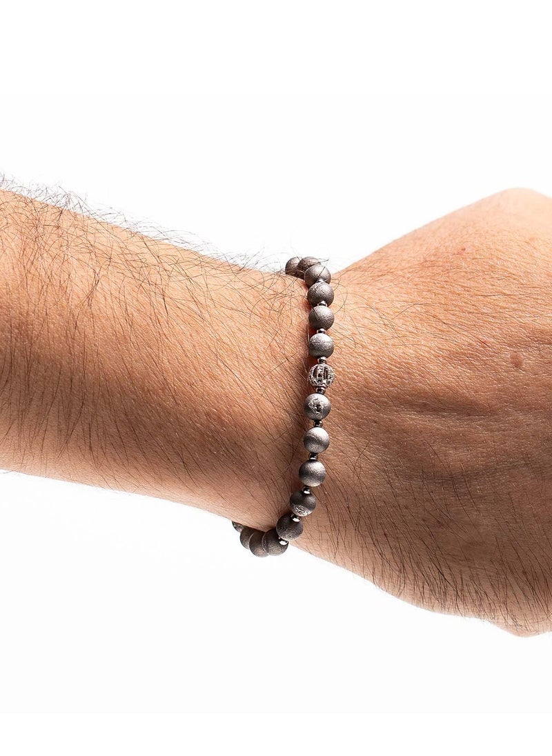 CHRYSOSTOMOS - Handmade leather Beaded bracelet for men with silver druzy agate and hematite. - Image 1
