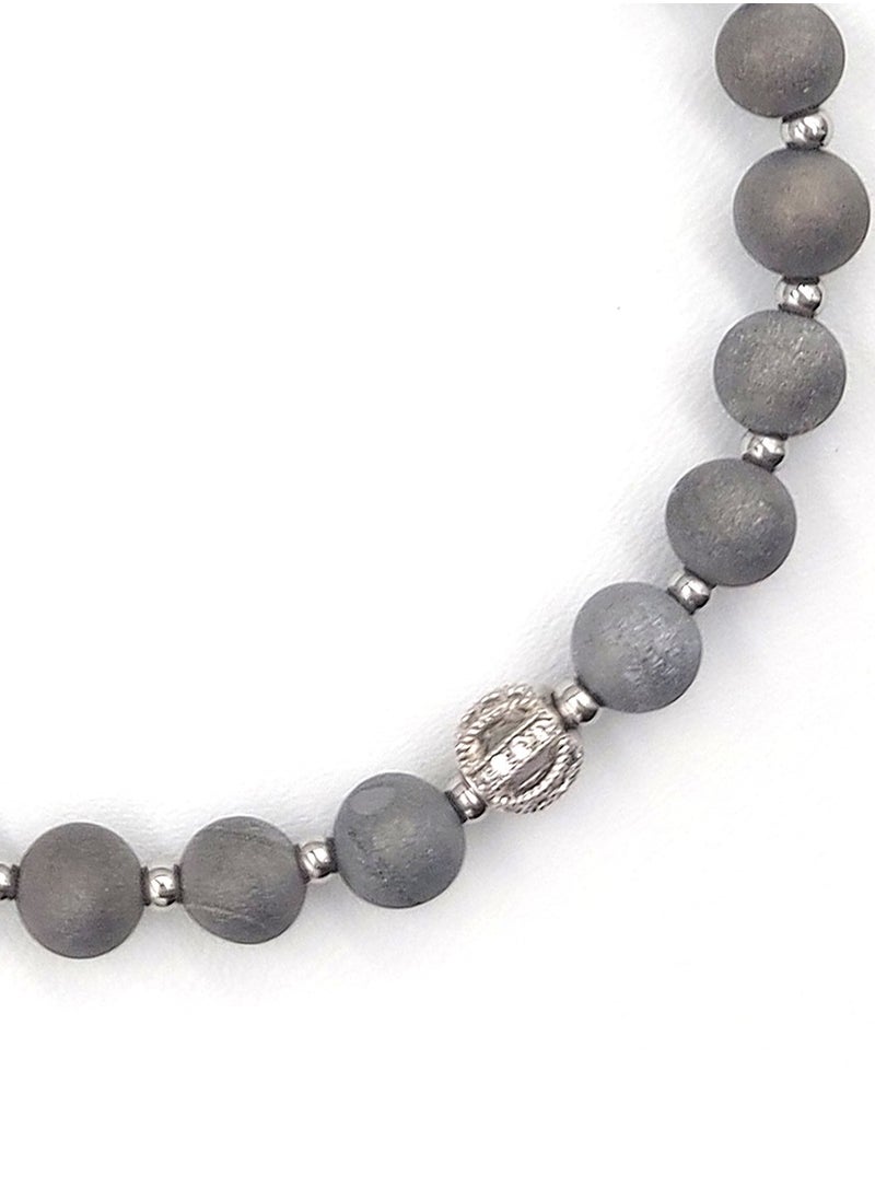 CHRYSOSTOMOS - Handmade leather Beaded bracelet for men with silver druzy agate and hematite. - Image 1