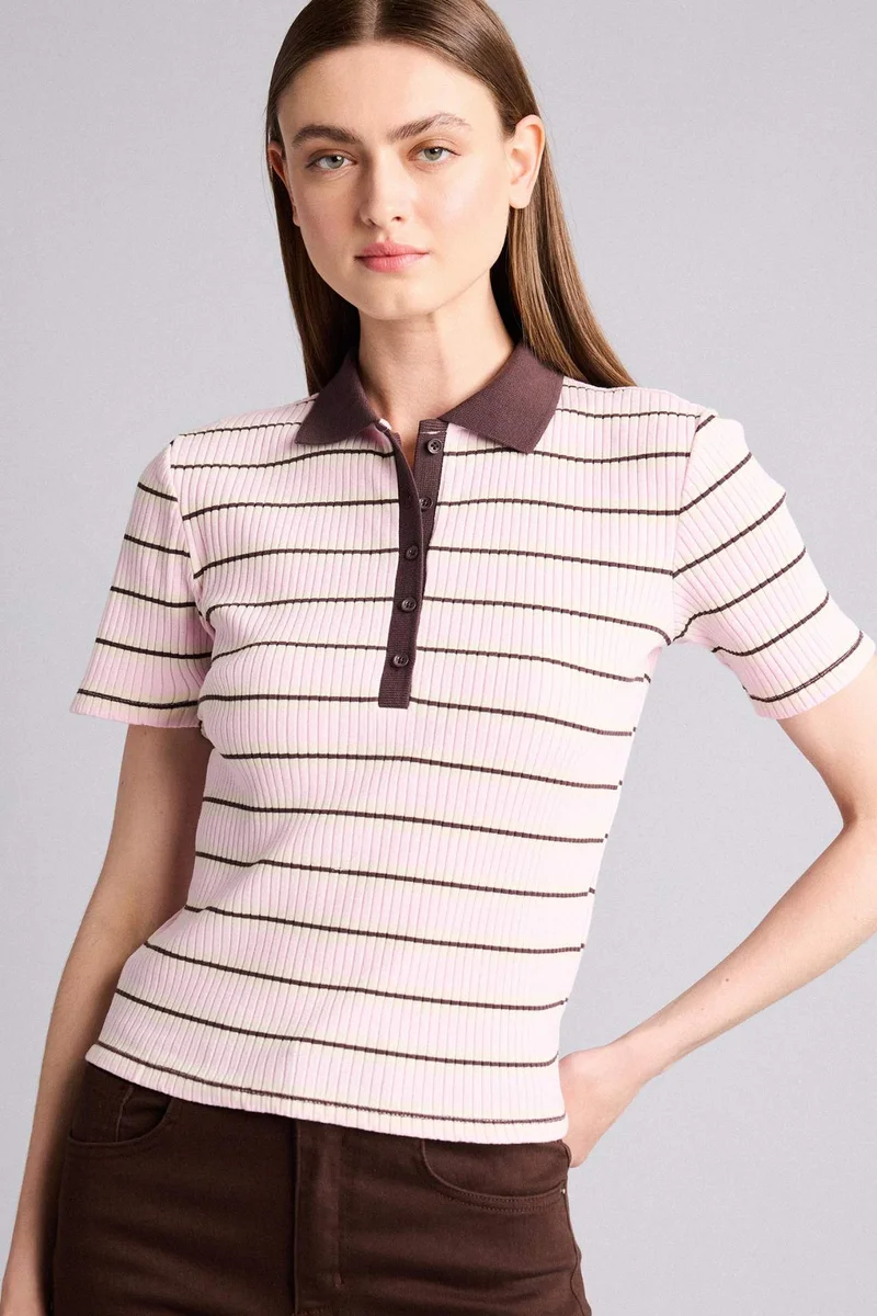 ديفاكتو Slim Fit Polo Collar Short Sleeve Polo T-Shirt