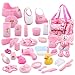 deAO 40 Piece Baby Doll Accessories Bag with Baby Feeding Accessories Clothes Doll Bear Bath Toys Soother Dummy and Much More  Great Nurturing Pretend Toy for Kids - Image 4