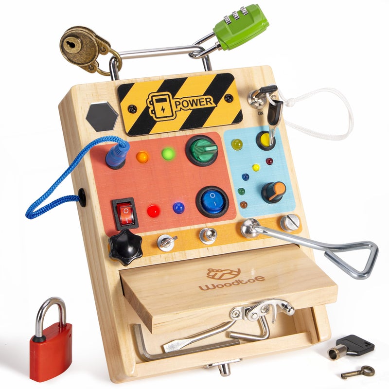 Woodtoe Montessori Toys for Toddler 3 4 5 Year Old 3in1 Busy Board with LED Light Switch Screwdriver Board Set Lock and Key Toy Educational Sensory Toys Fine Motor Skill Christmas Toys for Kids - Image 3