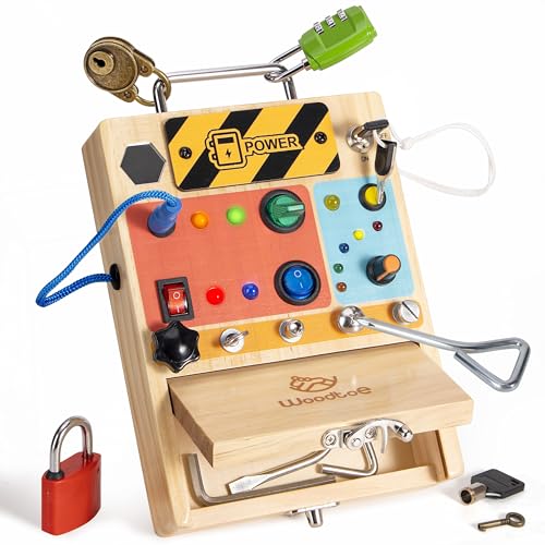 Woodtoe Montessori Toys for Toddler 3 4 5 Year Old 3in1 Busy Board with LED Light Switch Screwdriver Board Set Lock and Key Toy Educational Sensory Toys Fine Motor Skill Christmas Toys for Kids - Image 1
