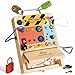 Woodtoe Montessori Toys for Toddler 3 4 5 Year Old 3in1 Busy Board with LED Light Switch Screwdriver Board Set Lock and Key Toy Educational Sensory Toys Fine Motor Skill Christmas Toys for Kids - Image 2
