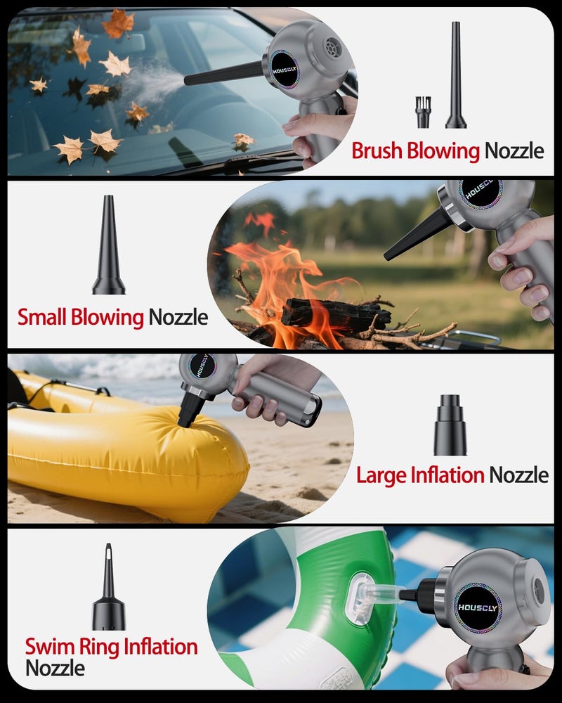 houscly Handheld Car Vacuum Portable Cordless 25000Pa High Power Small Mini Hand Vacuum Cleaner Rechargeable 4-in-1 Compressed Air Duster Blower Pump Wireless Handheld Vac for Car Office Desktop Home Cleaning - Image 3