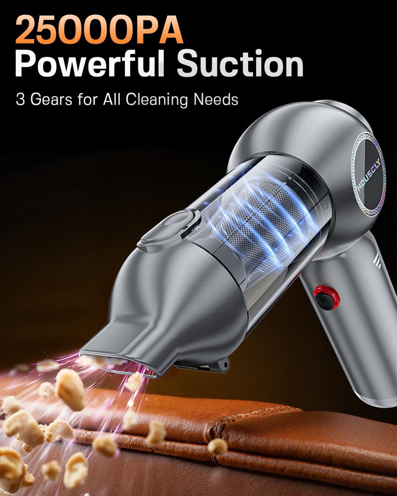 houscly Handheld Car Vacuum Portable Cordless 25000Pa High Power Small Mini Hand Vacuum Cleaner Rechargeable 4-in-1 Compressed Air Duster Blower Pump Wireless Handheld Vac for Car Office Desktop Home Cleaning - Image 2