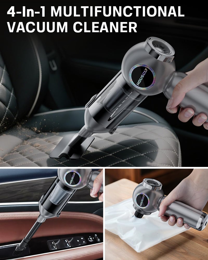 houscly Handheld Car Vacuum Portable Cordless 25000Pa High Power Small Mini Hand Vacuum Cleaner Rechargeable 4-in-1 Compressed Air Duster Blower Pump Wireless Handheld Vac for Car Office Desktop Home Cleaning - Image 4