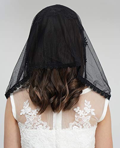 Leimandy Veil for Girls Catholic Girls Chapel Veil for Mass Catholic Mantilla F06 (black wrap) - Image 5