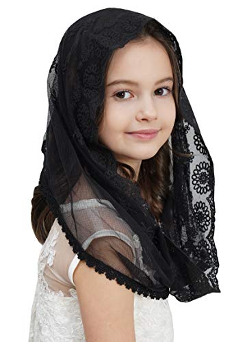 Leimandy Veil for Girls Catholic Girls Chapel Veil for Mass Catholic Mantilla F06 (black wrap) - Image 1