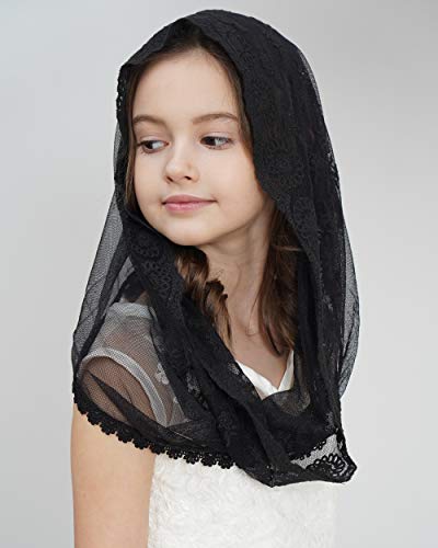 Leimandy Veil for Girls Catholic Girls Chapel Veil for Mass Catholic Mantilla F06 (black wrap) - Image 4