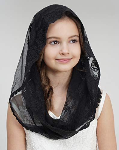 Leimandy Veil for Girls Catholic Girls Chapel Veil for Mass Catholic Mantilla F06 (black wrap) - Image 2
