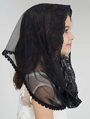 Leimandy Veil for Girls Catholic Girls Chapel Veil for Mass Catholic Mantilla F06 (black wrap) - Image 3