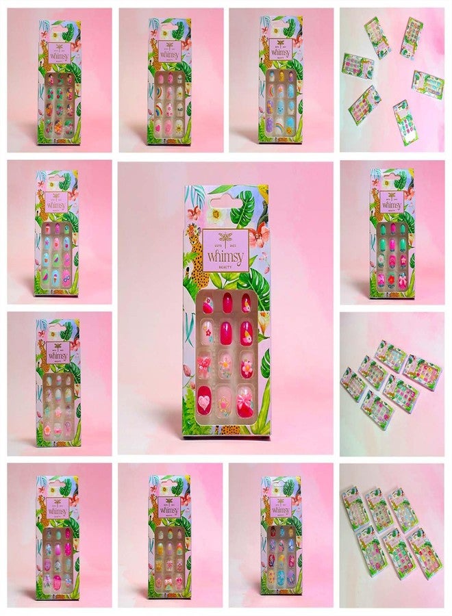 Whimsy Beauty 24pcs Kids Press-On Nails|Reusable Artificial Stick on Nail Set|Lightweight, Long Lasting, Easy to Use|Quick Fix Nails for Kids (Summer Time) - Image 2