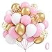 awenztech 60pcs Pink and Gold Balloons 12inch Pink and White Balloon with Metallic Gold Confetti Balloons for Baby Shower Wedding Birthday Party Decorations - Image 2